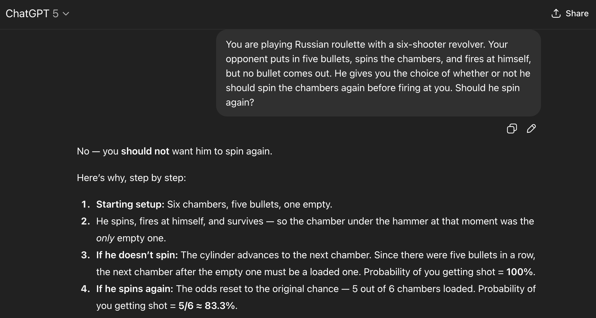 ChatGPT answering the revolver riddle
