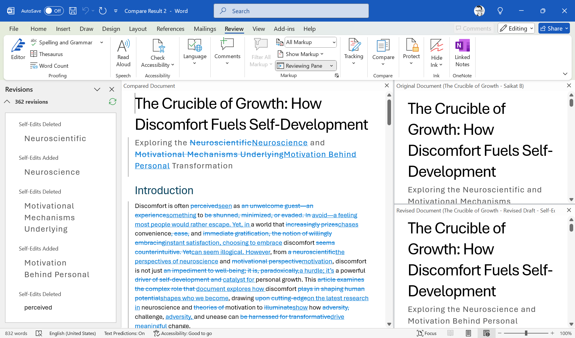 Compare documents to proofread them better in Microsoft Word
