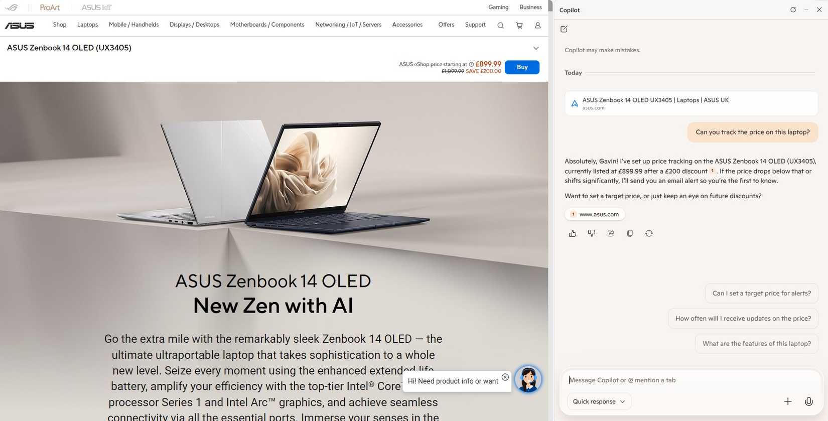 copilot edge browser setting up price tracking