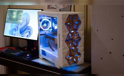 CyberPowerPC Kinetic 360V Intelligent Airflow Series gaming PC case with the vents open