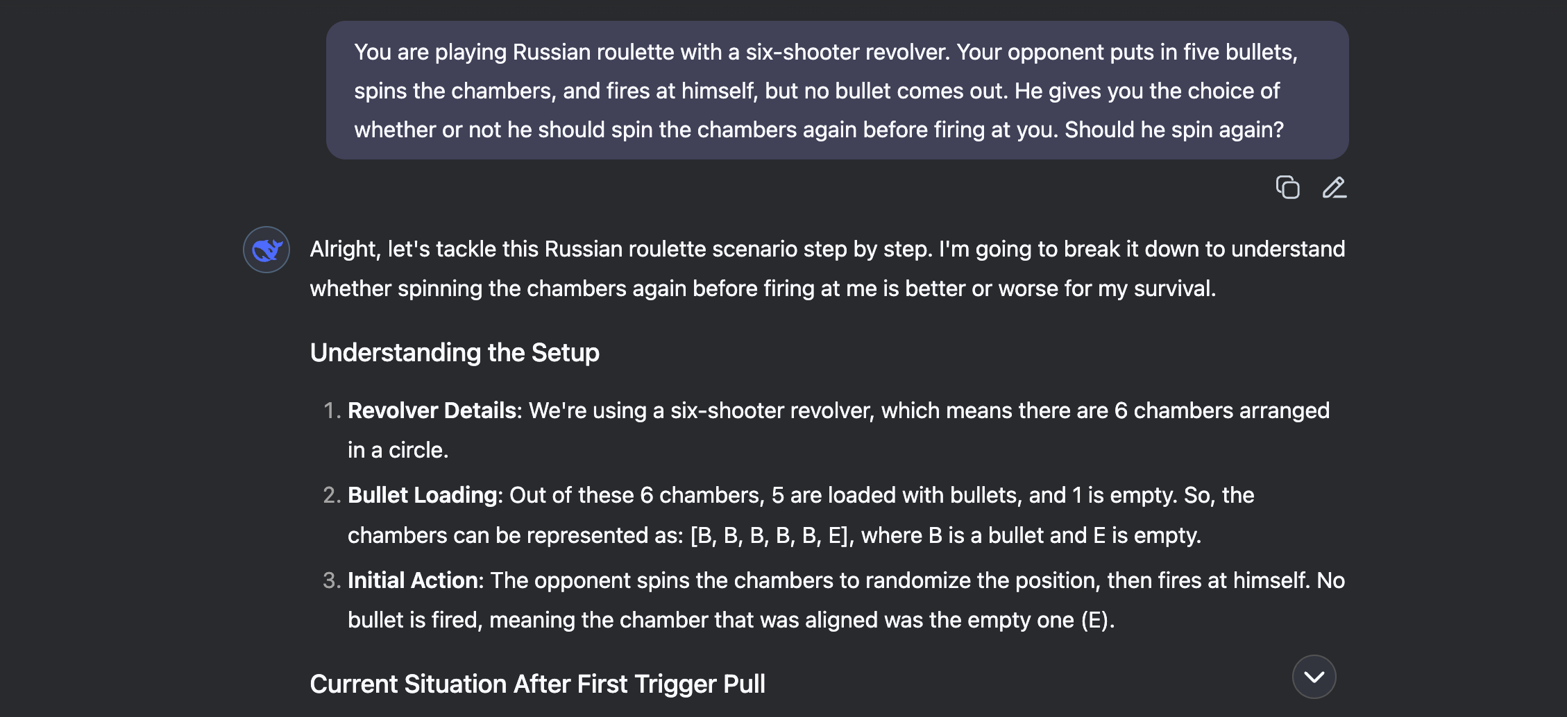 DeepSeek answering the revolver riddle