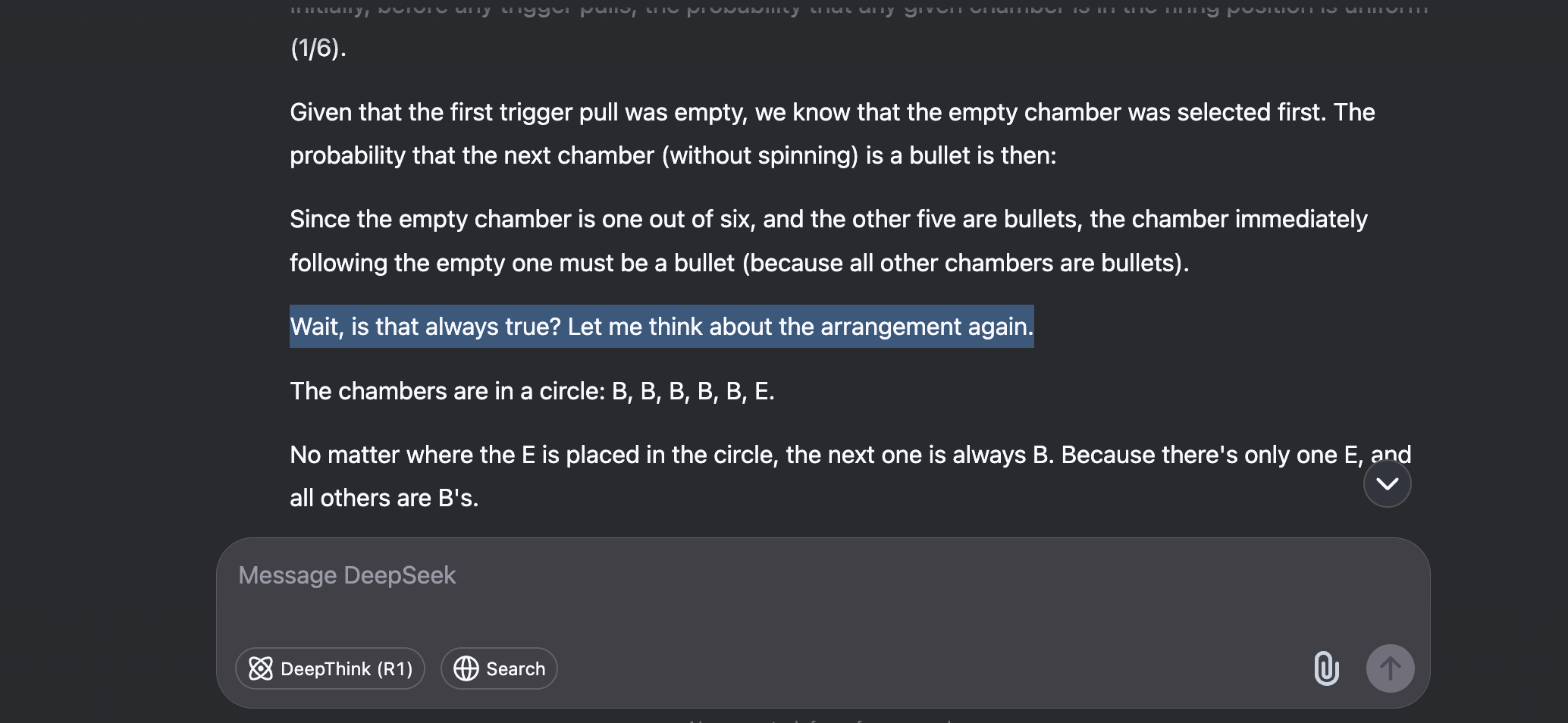 DeepSeek double-guessing itself