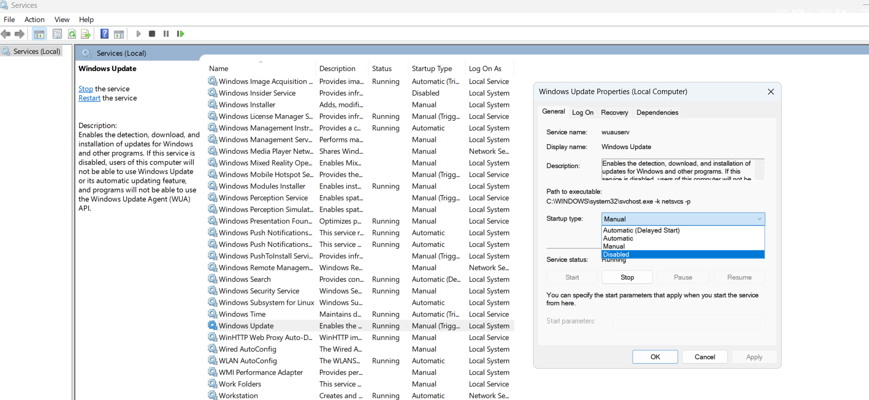 Desactivar Windows Update con Services.MSC