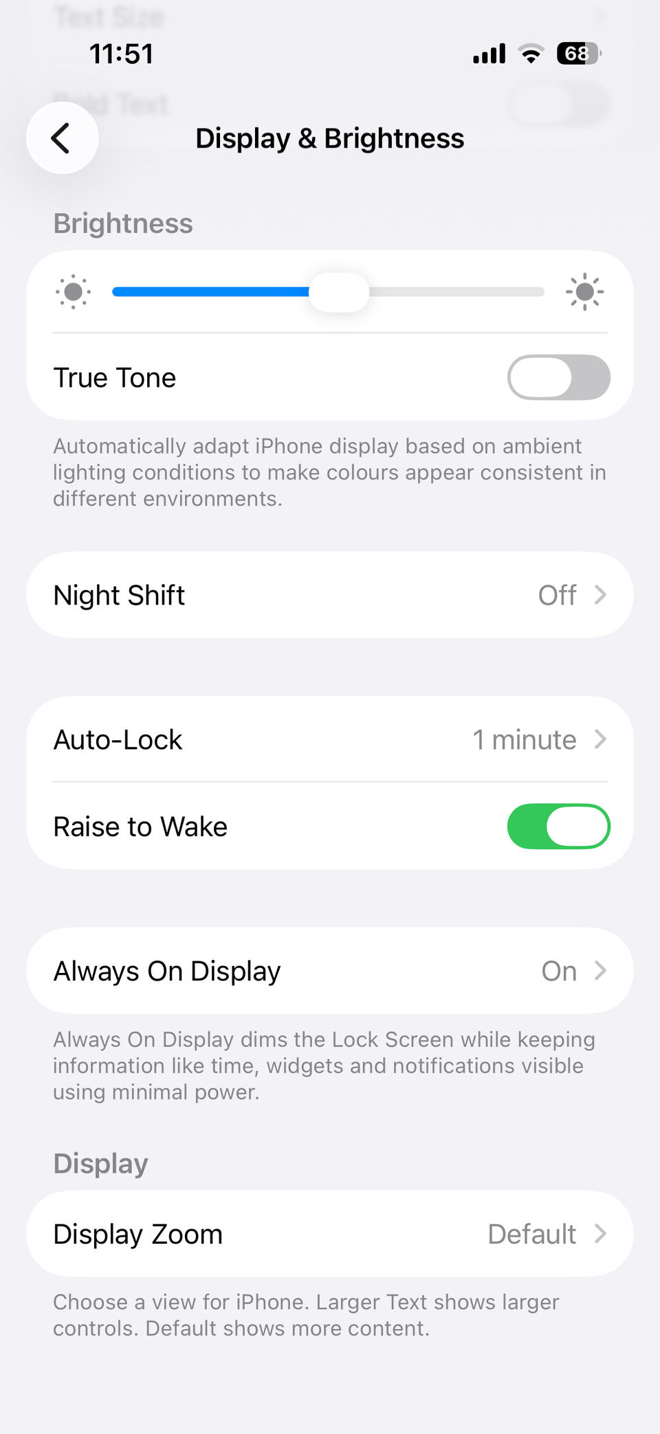 Display and brightness settings on iPhone