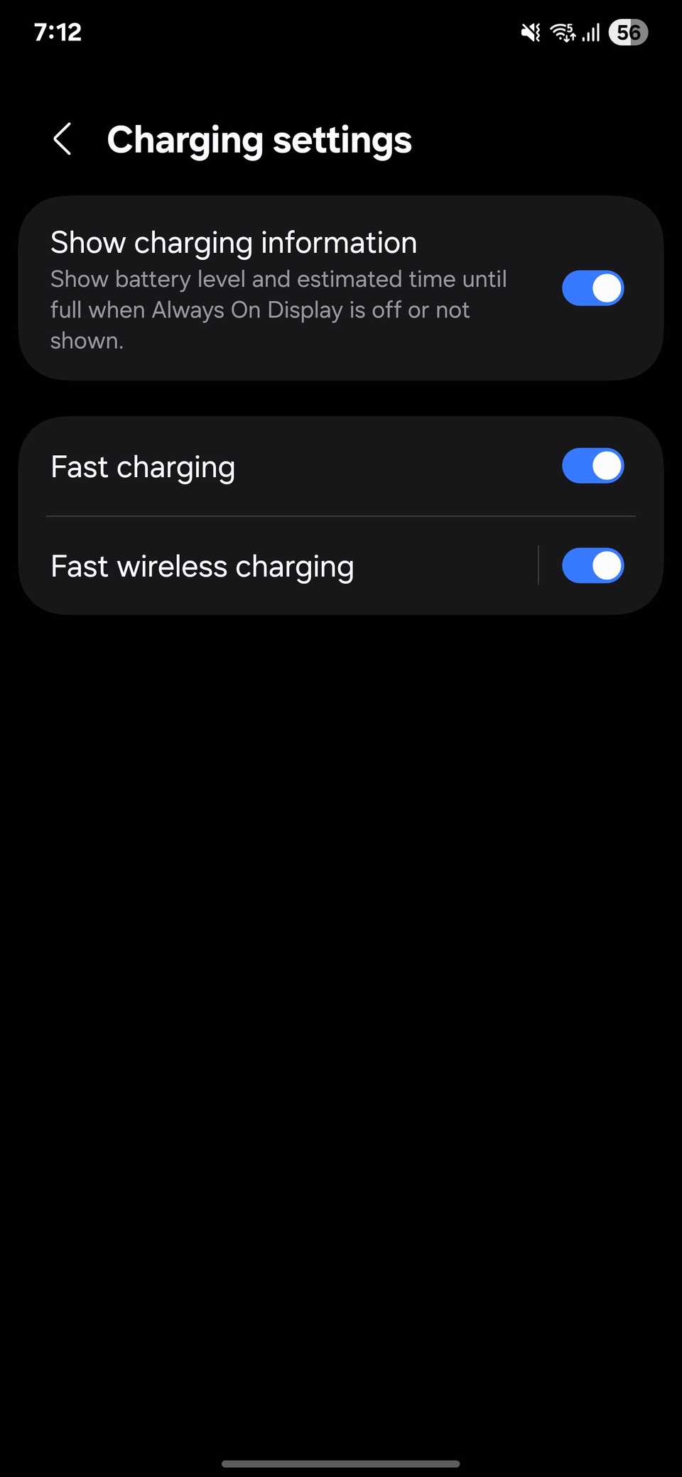 Enabling Fast Charging in Samsung Settings menu