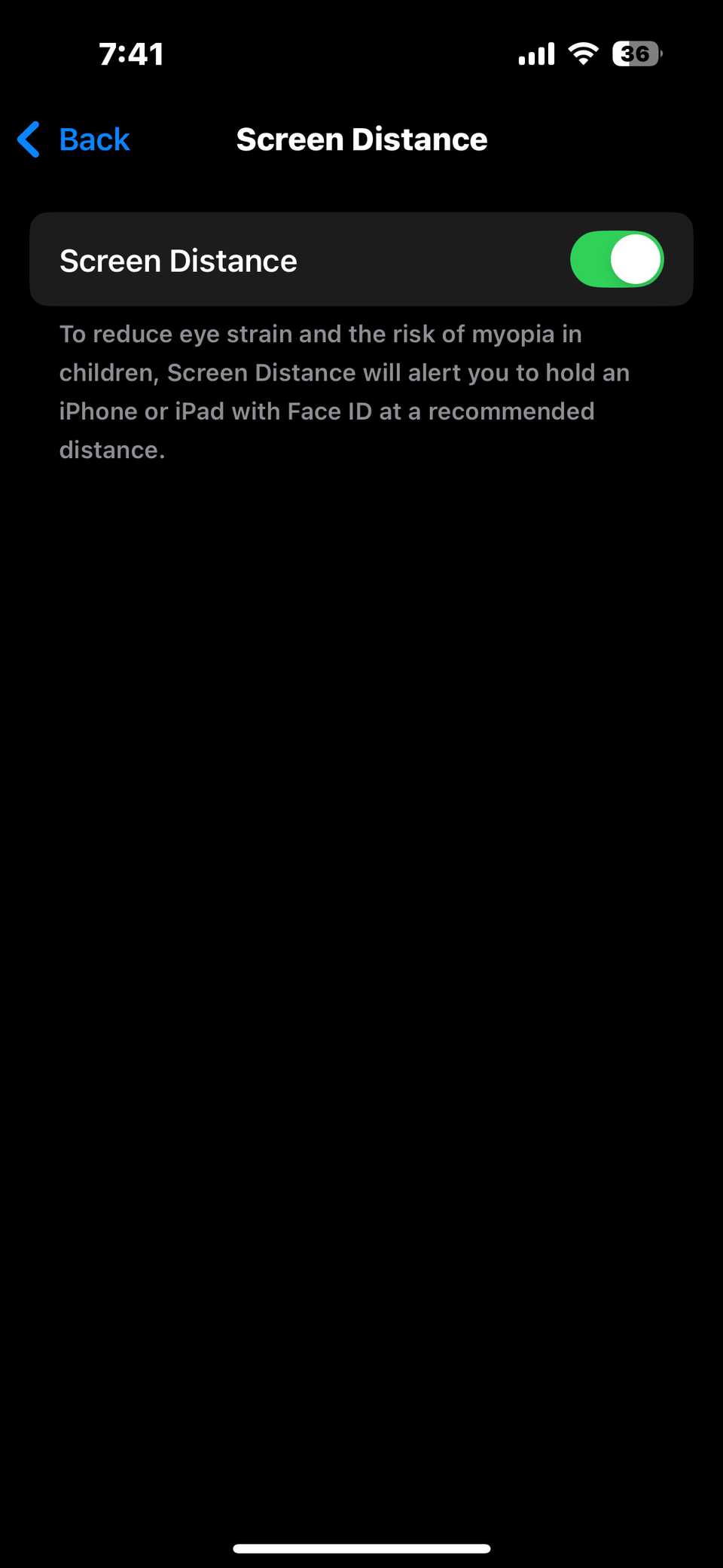 Enabling Screen distance in iPhone