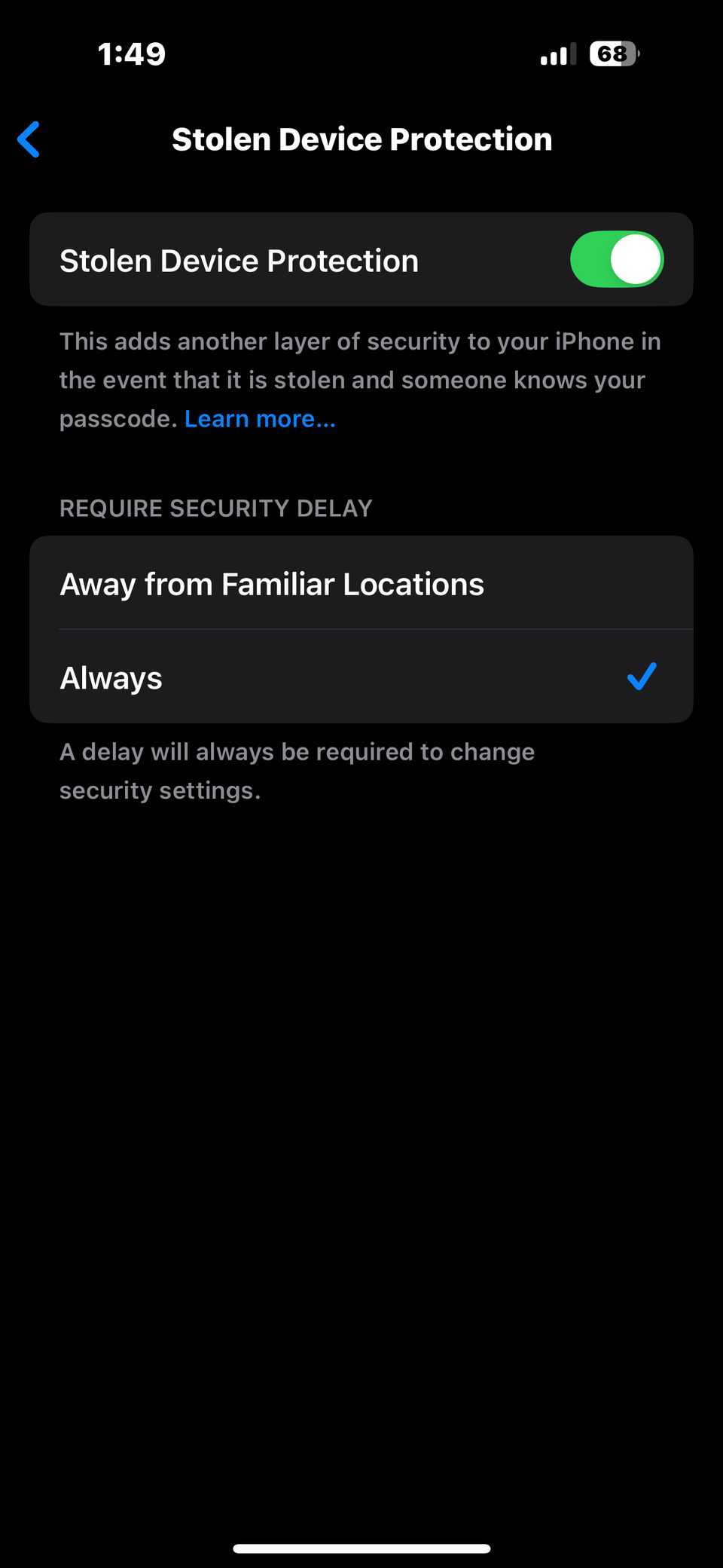 Enabling Stolen Device Security in iPhone