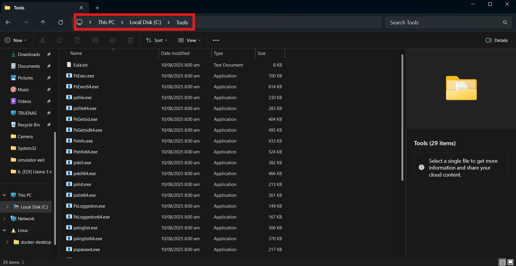 Extraer pstools en la carpeta adecuada