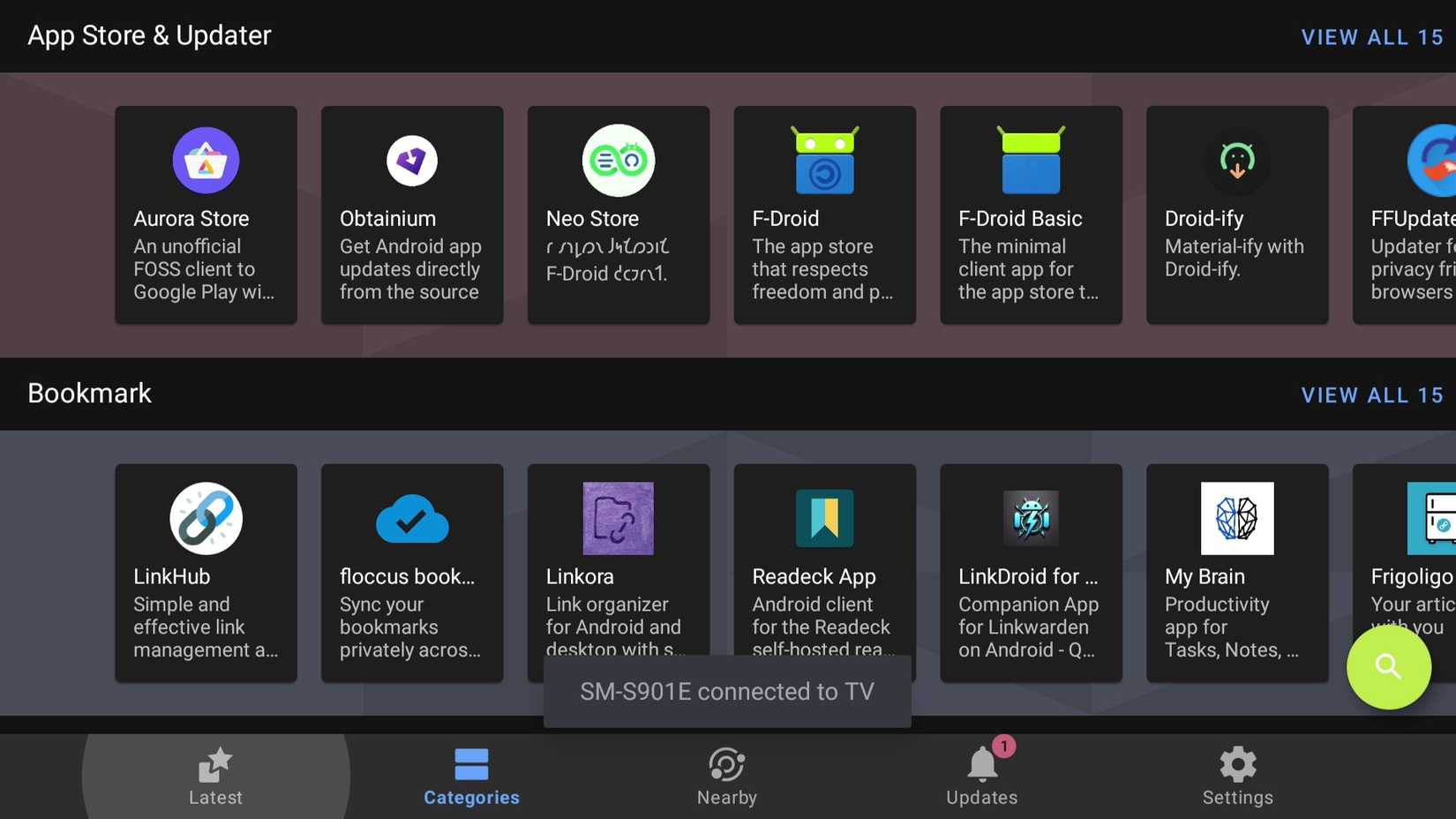 F-Droid app store home page on Google TV
