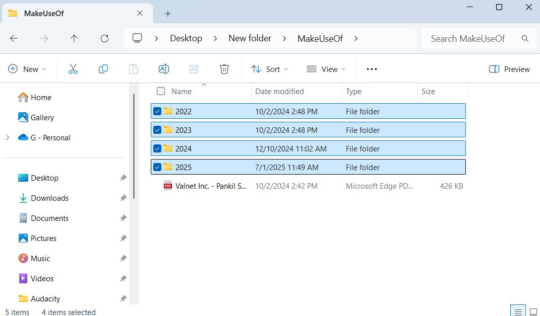 File Explorer window with multiple folders selected