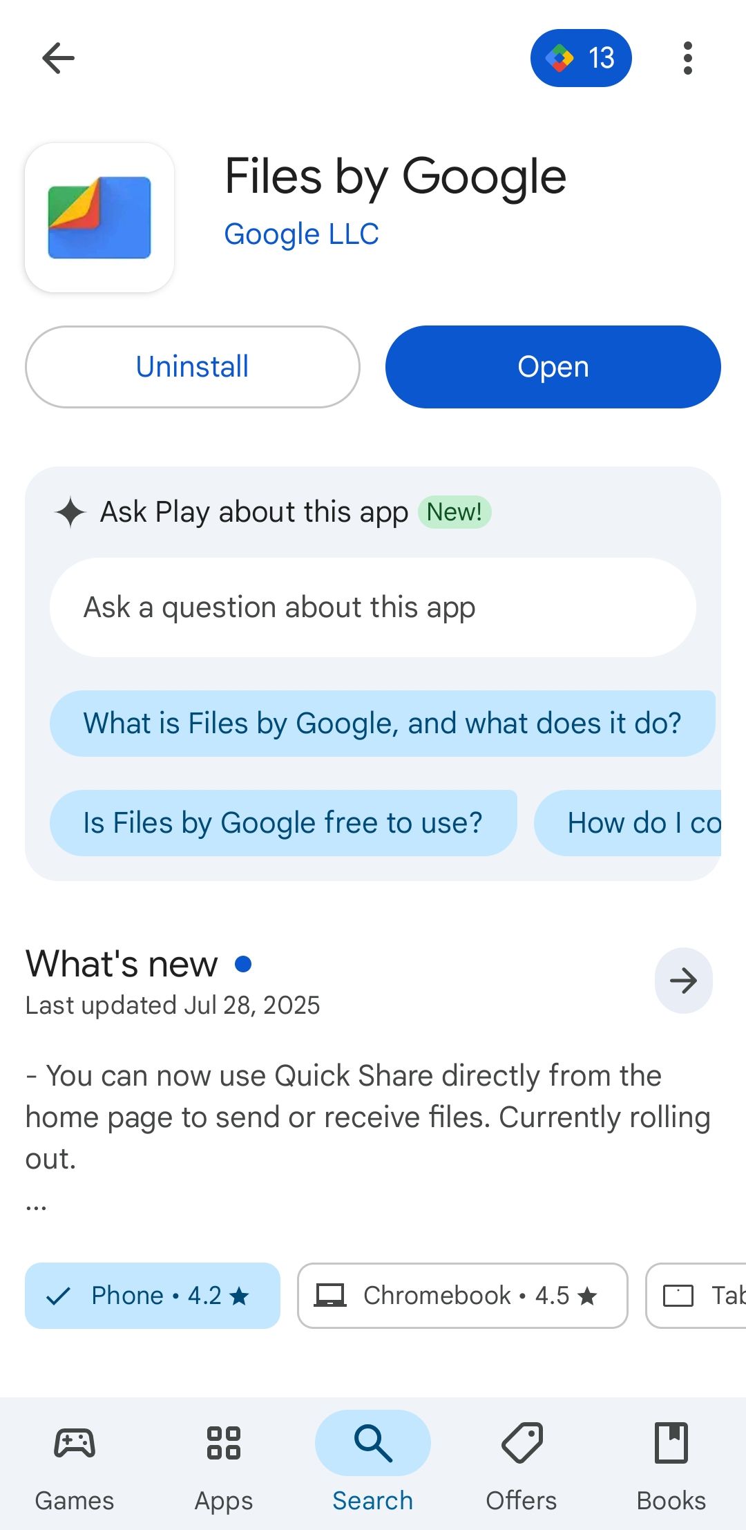Files by Google app on Play Store