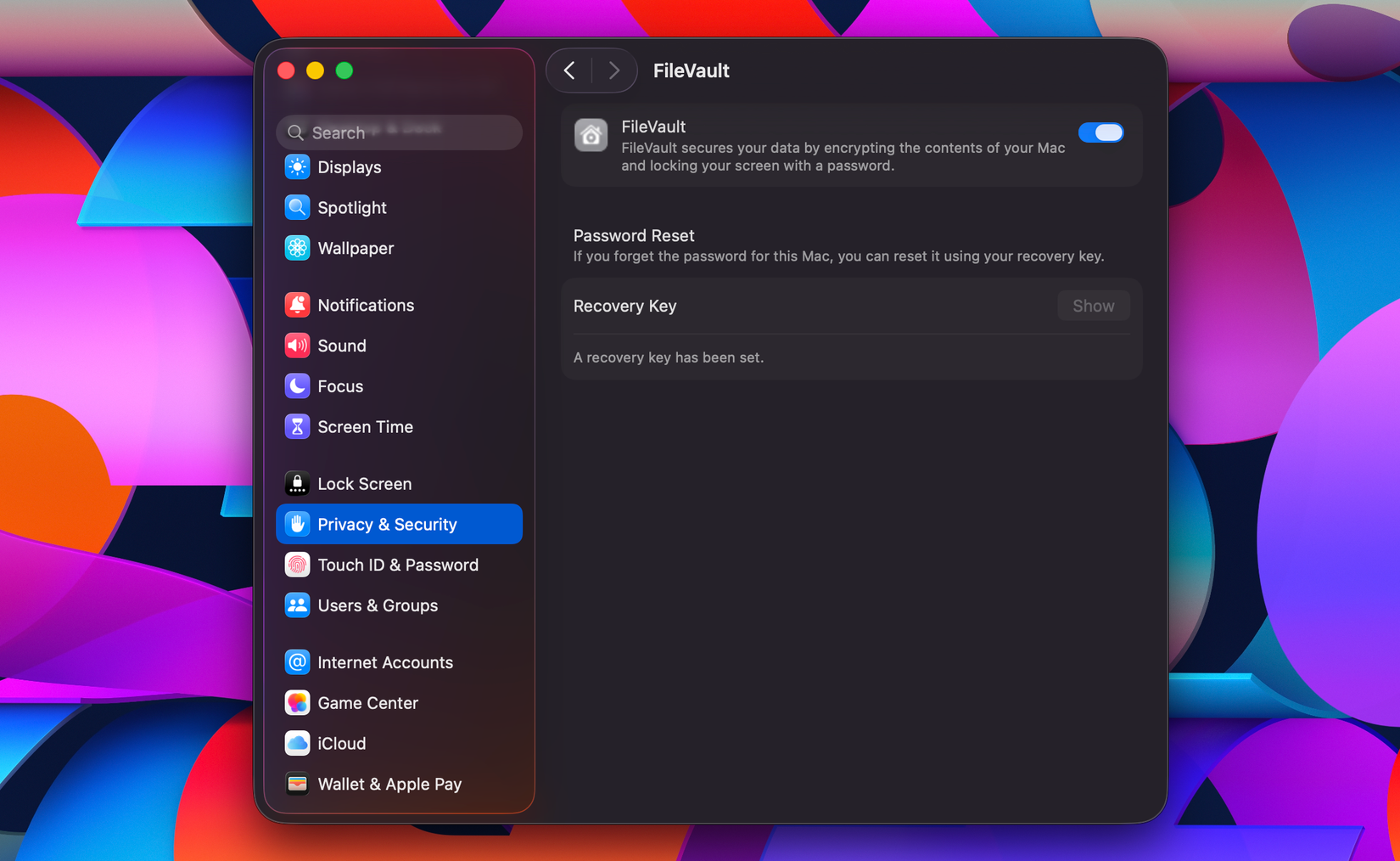 Filevault enabled in macOS