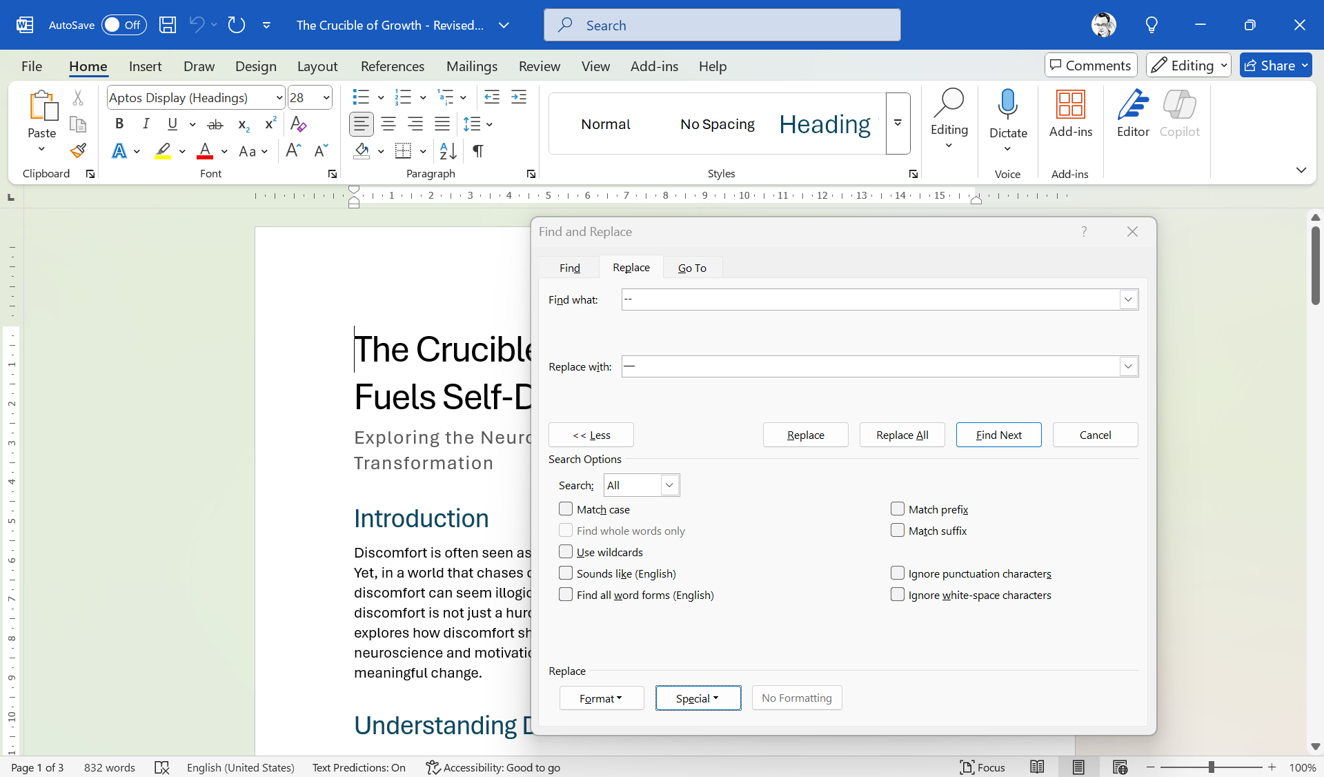 Find Replace  dialog in Word