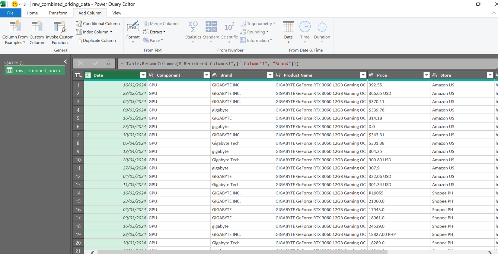 Fixed date column