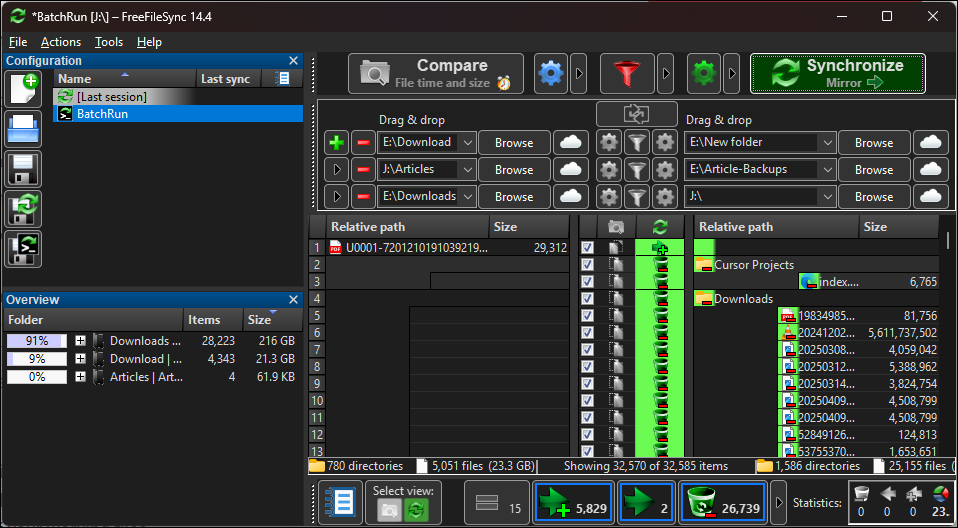 FreeFileSync home screen one