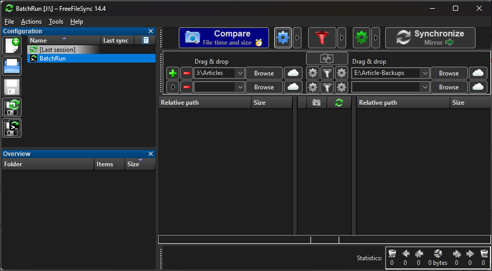 FreeFileSync home screen