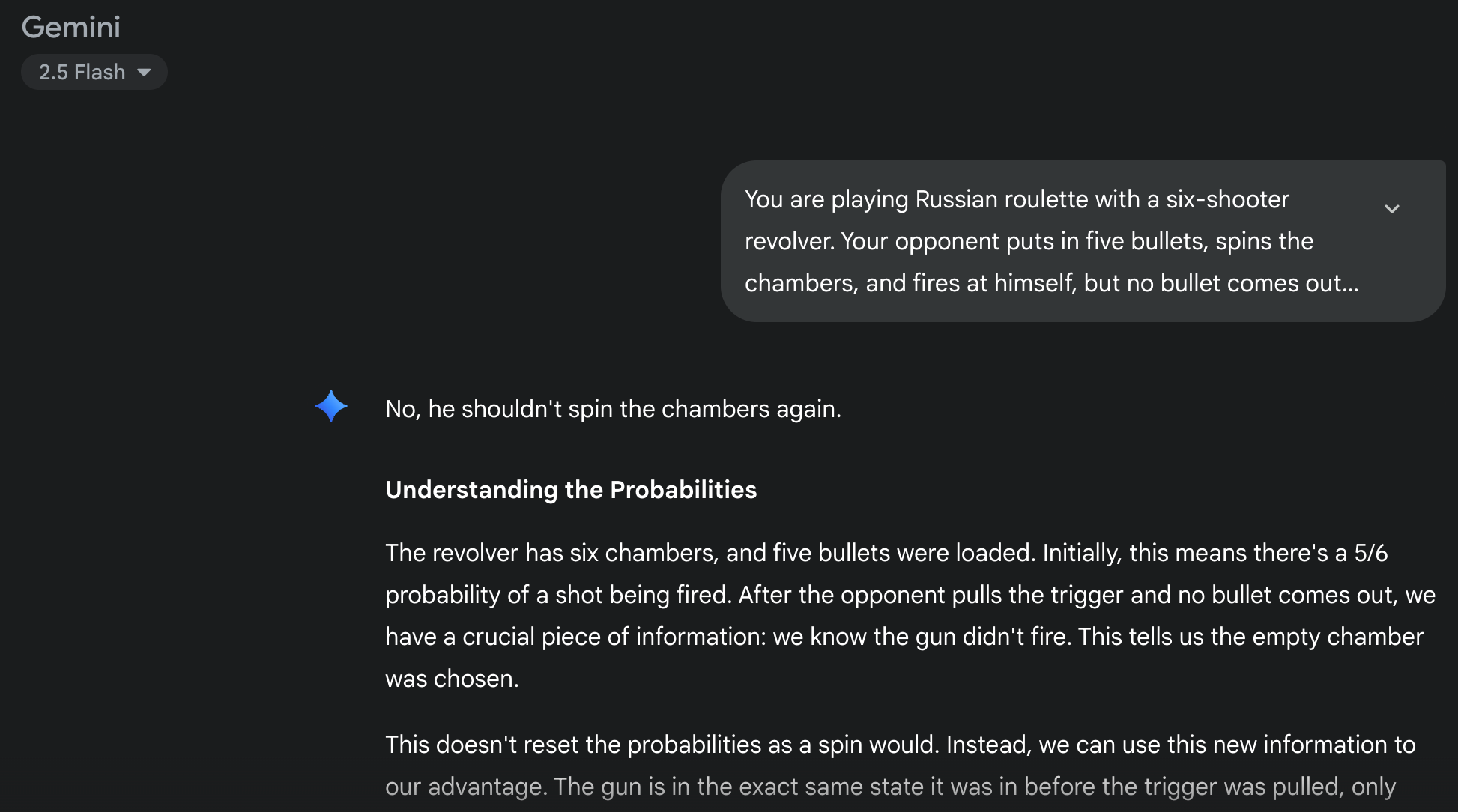 Gemini answering the revolver riddle
