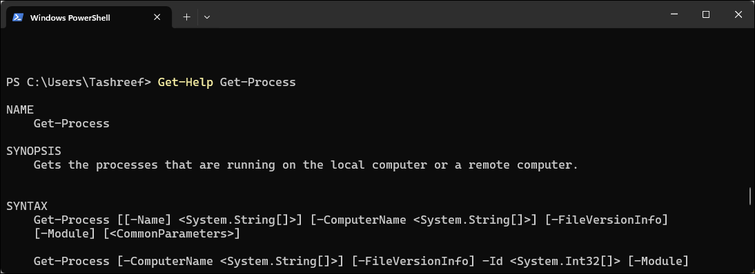 Get help command in powershell