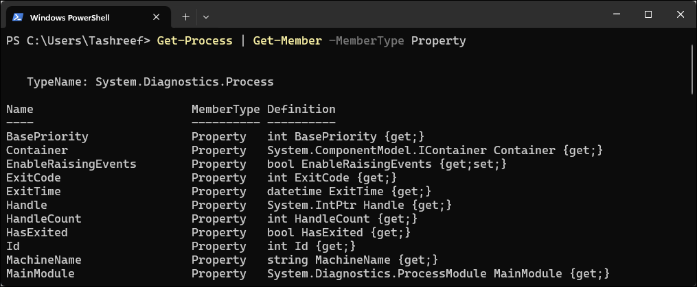 Get-Member command in powershell