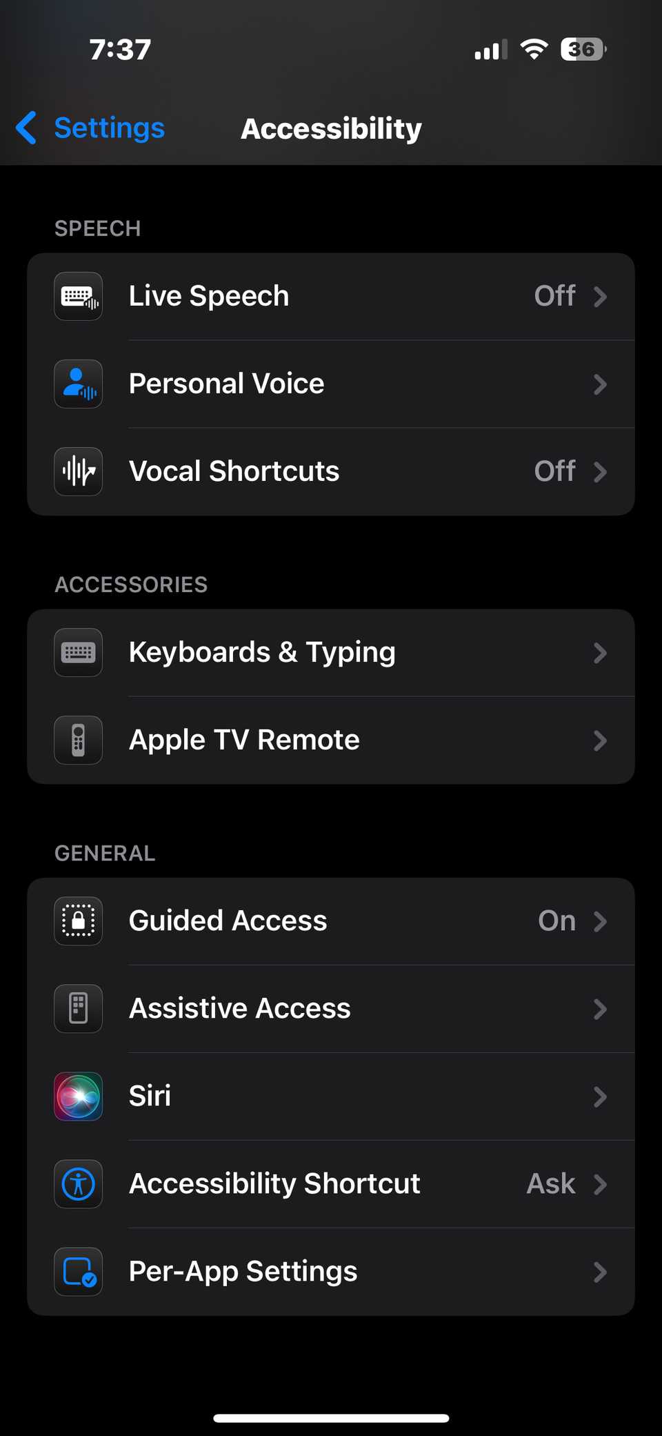Guided access in iPhone accessibility menu