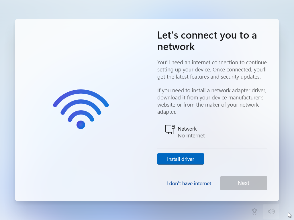 I don't have internet option on the Windows 11 setup screen