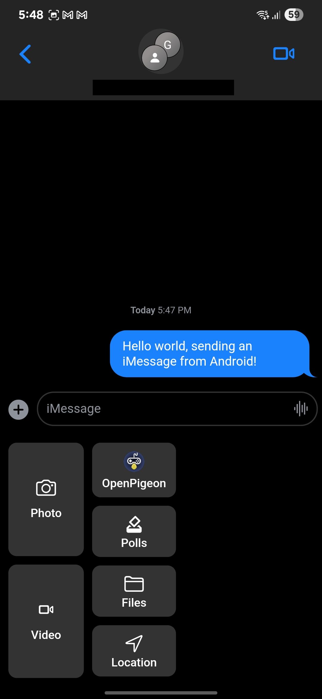 iMessage group chat open on OpenBubbles