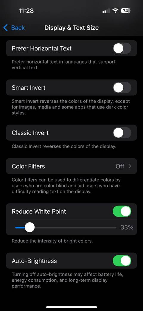 iOS Accessibility Settings for White Point