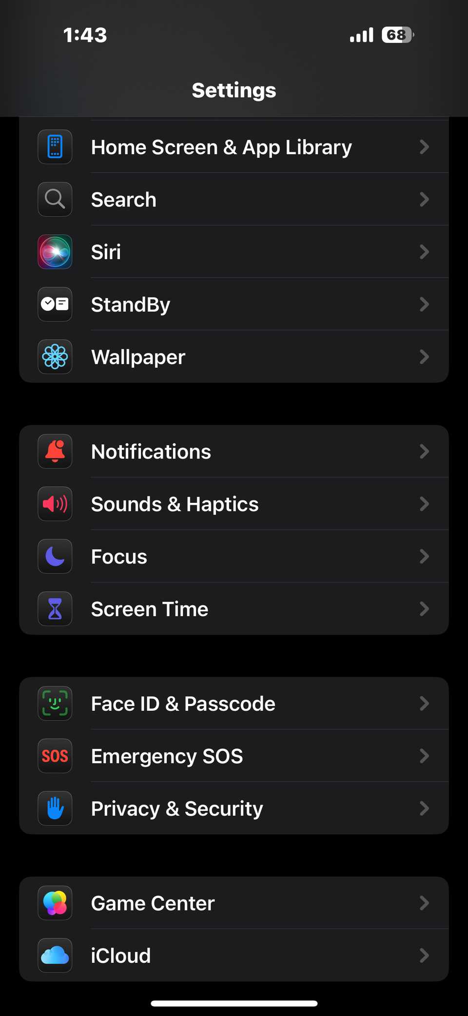 iPhone Settings menu