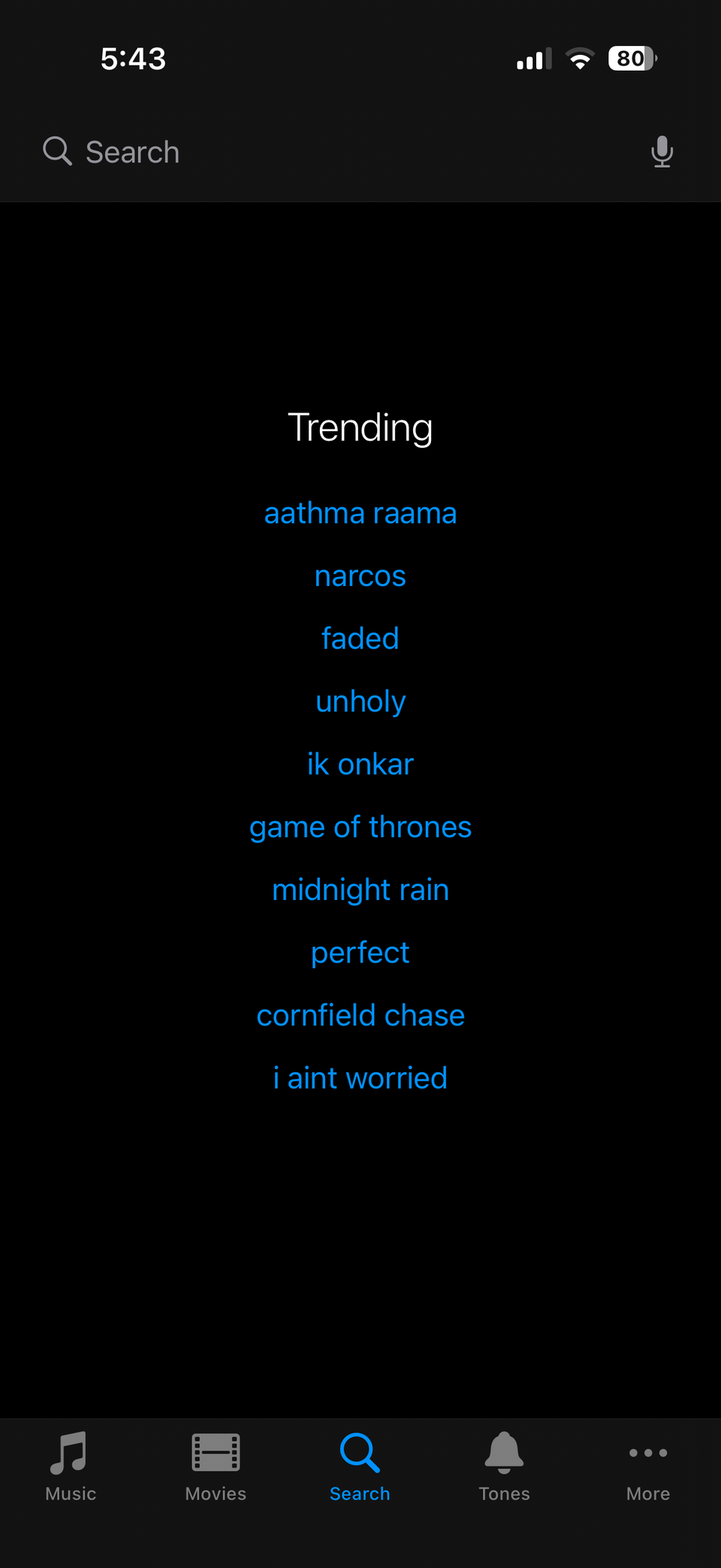 iTunes Store search tab on iPhone
