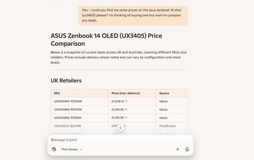 laptop price check comparison copilot edge.