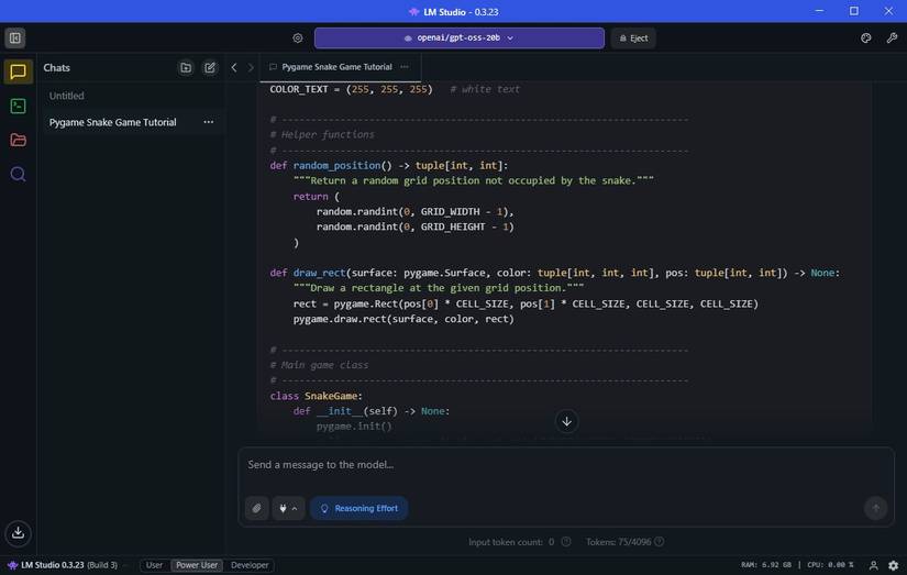 lm studio gpt-oss-20b creating snake game