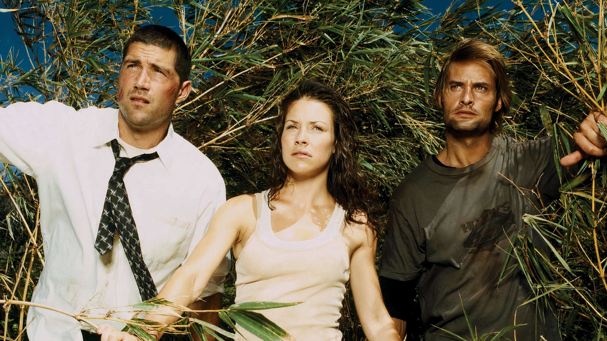 Matthew Fox, Josh Holloway, and Evangeline Lilly in Lost. 