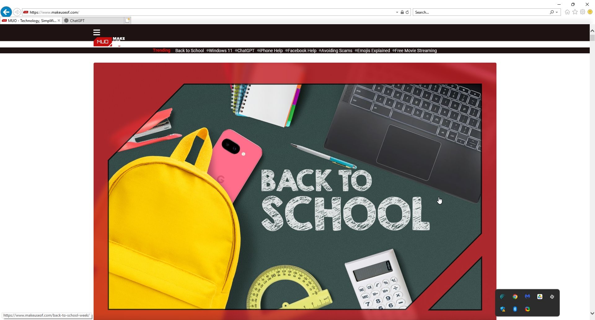 makeuseof homepage in internet explorer windows 11.