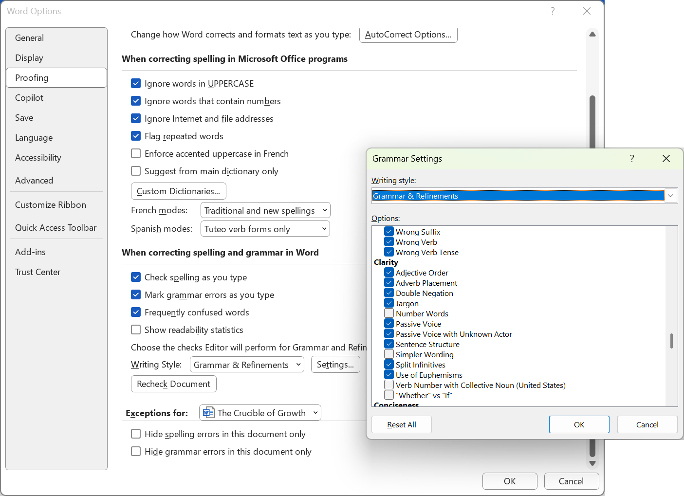 Microsoft Word Editor Options