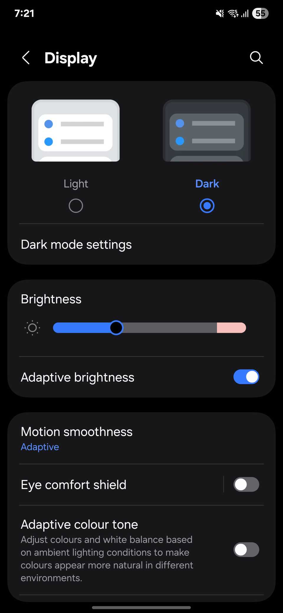 Motion smoothness in Sasmung Settings menu