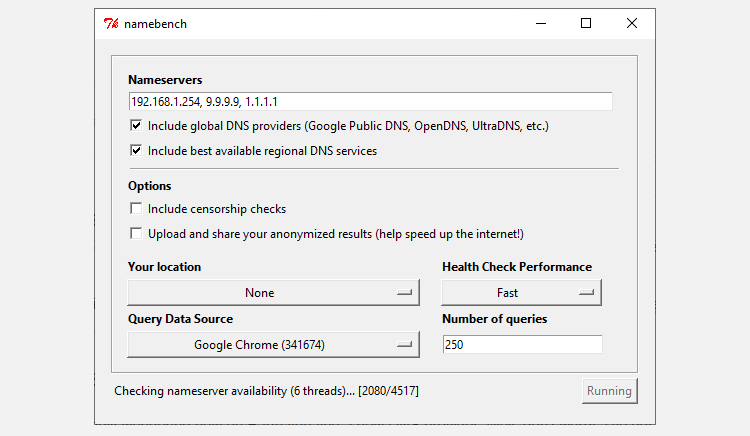 namebench software running on windows 11