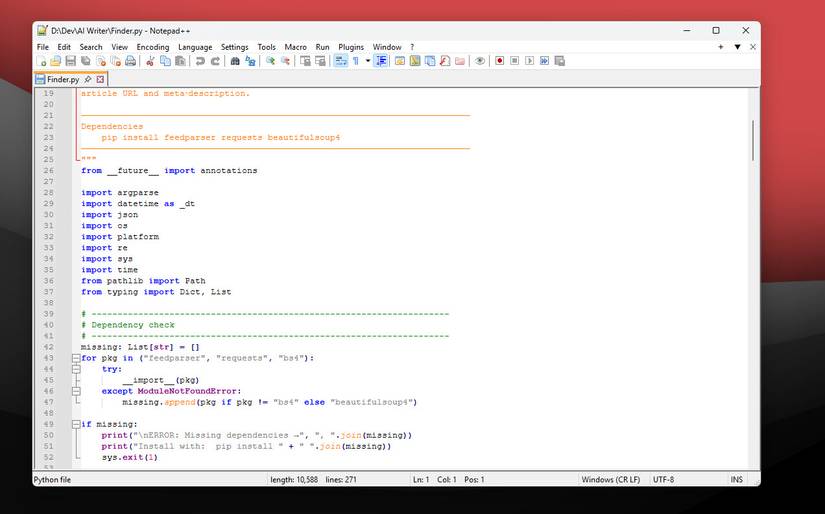 Notepad++ running on Windows 11