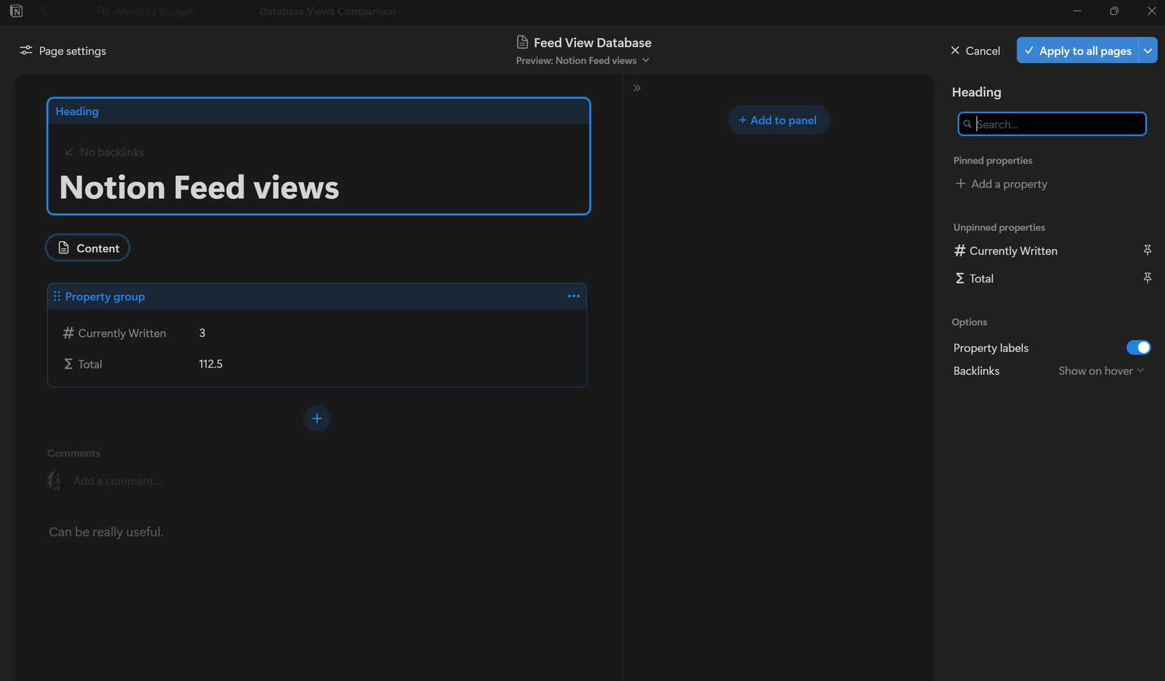 Notion Feed view layout editor