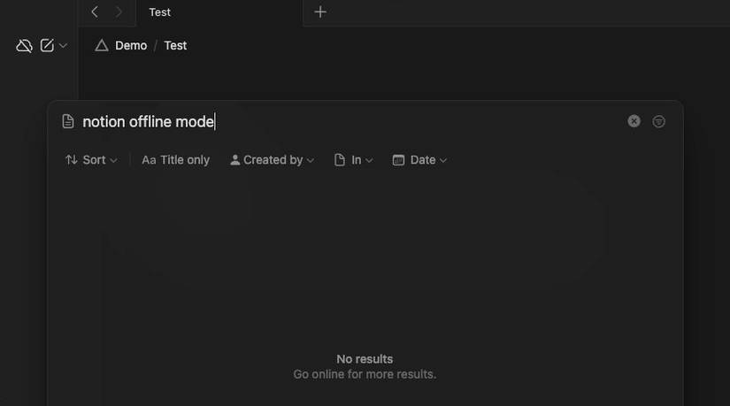 Notion search unavailable in offline mode.