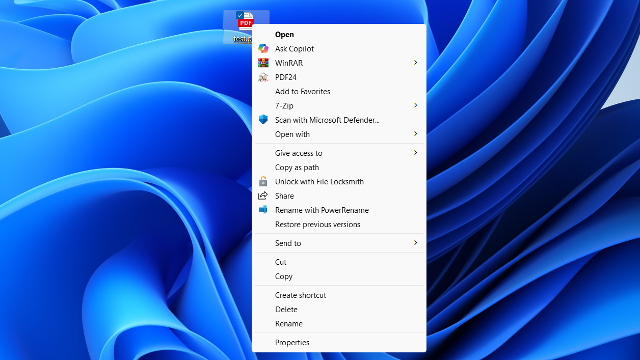 Old right-click menu in Windows 11