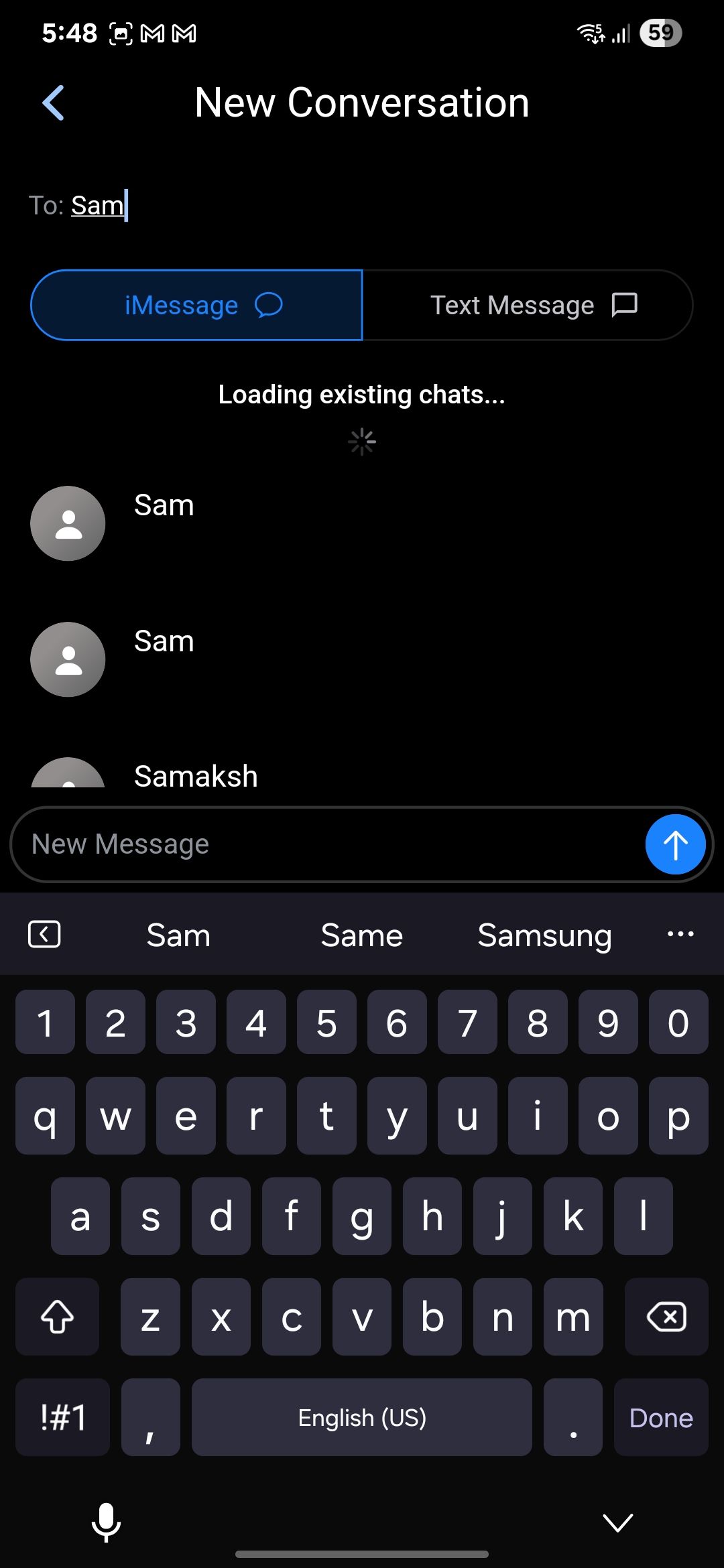 OpenBubbles New Conversation menu