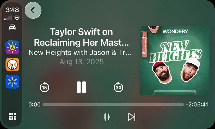 The Overcast app on Apple CarPlay.