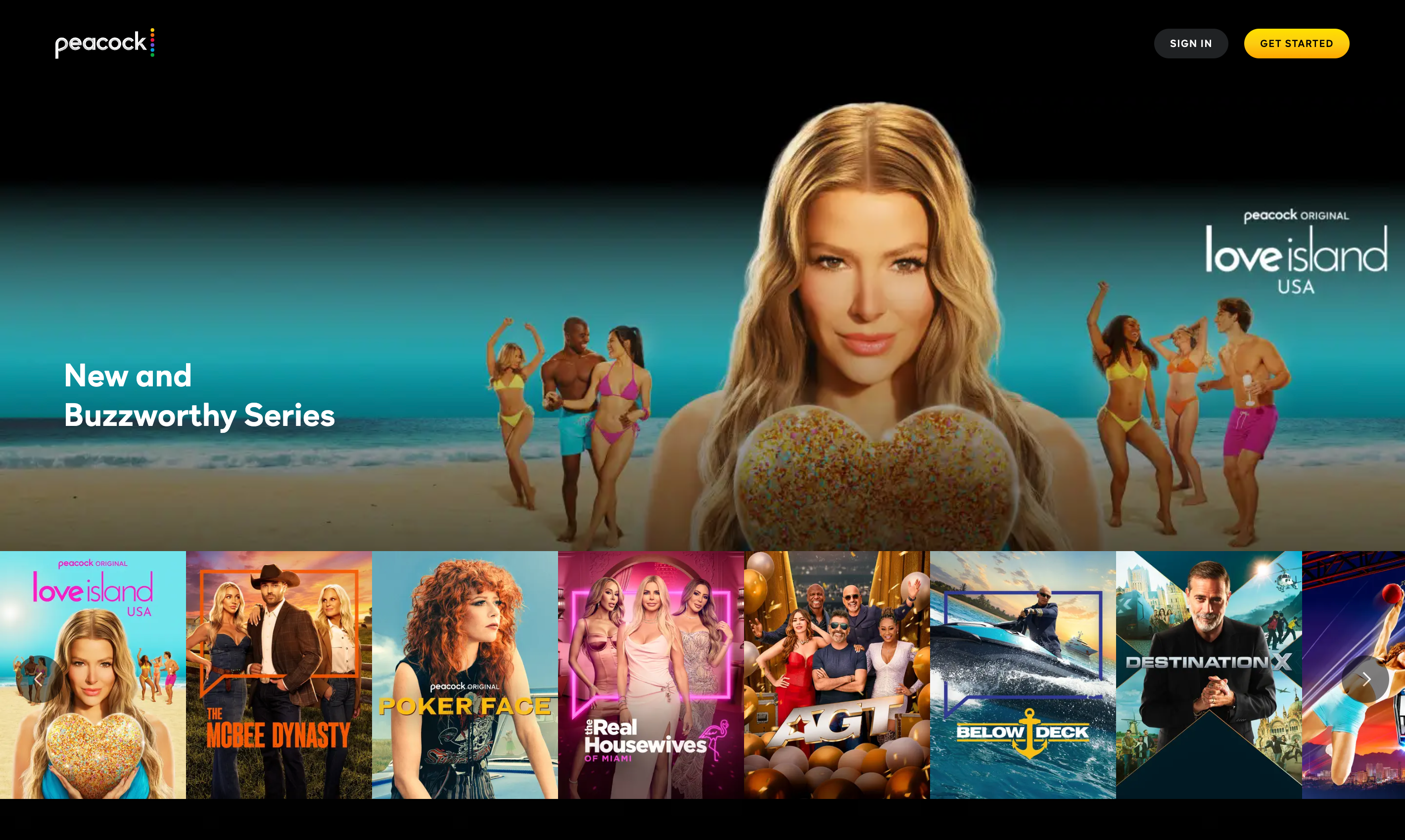 Peacock streaming service home page