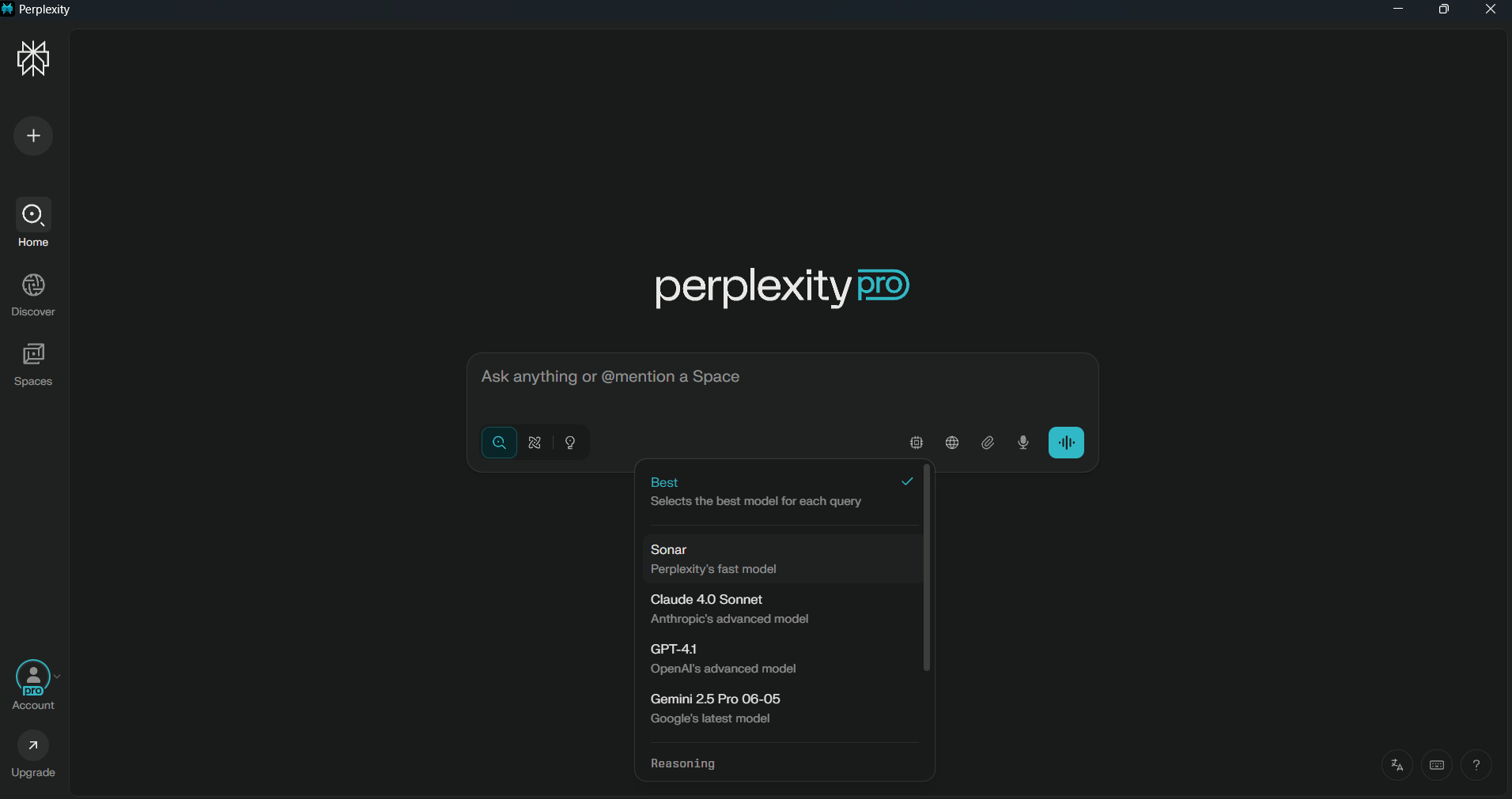 Available models in Perplexity