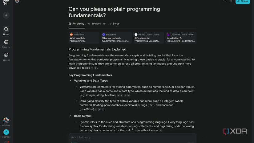 Perplexity explaining programming fundementals