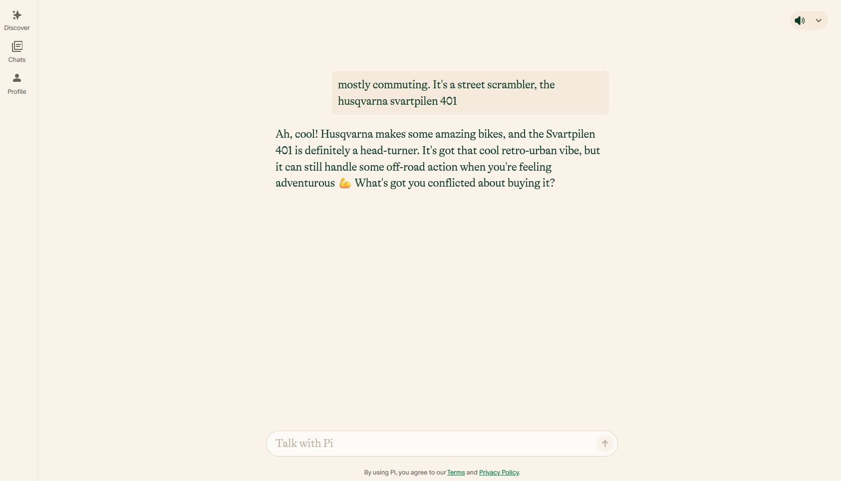 Pi AI web chat interface
