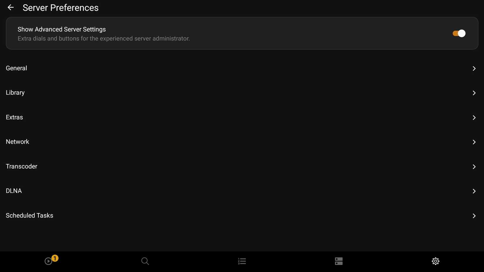 Plex Dash's Server Preferences menu