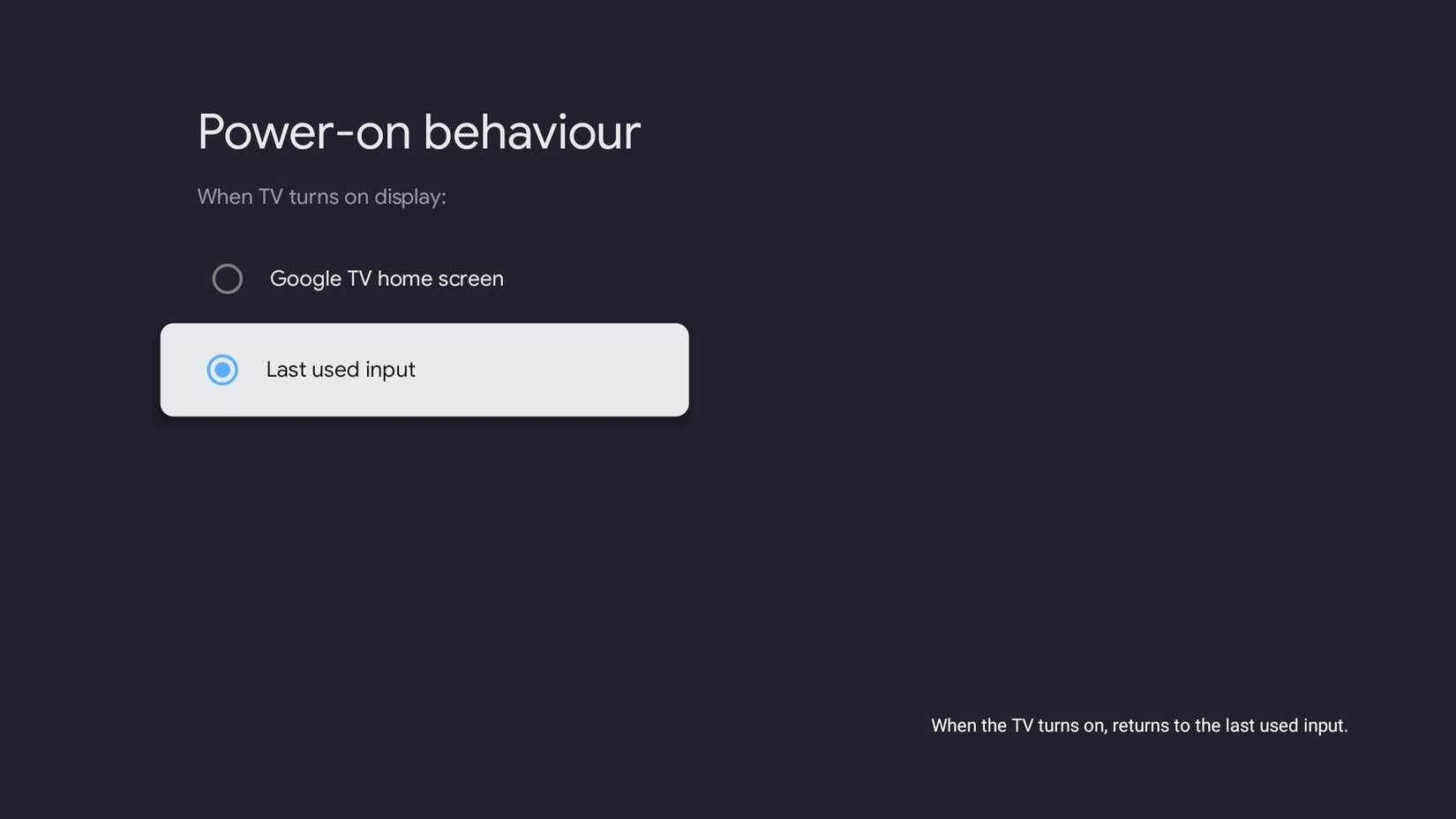 Power on behavior on TV