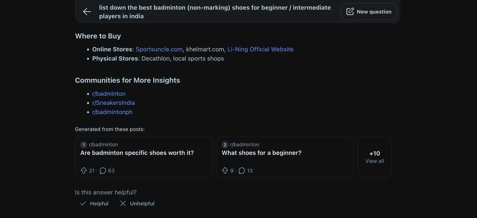 List of related communities and sources below a Reddit Answers' response.
