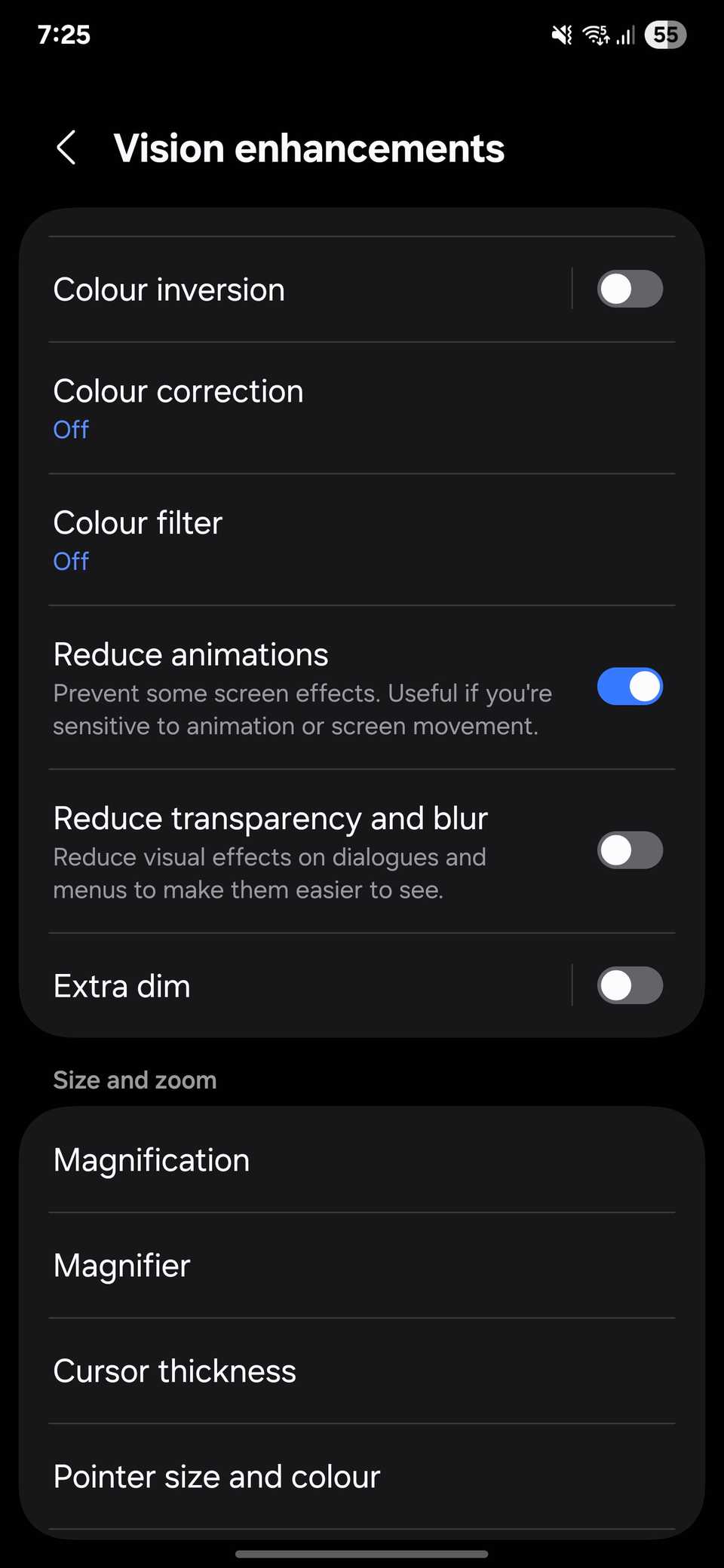 Reduce animation in Samsung Settings menu